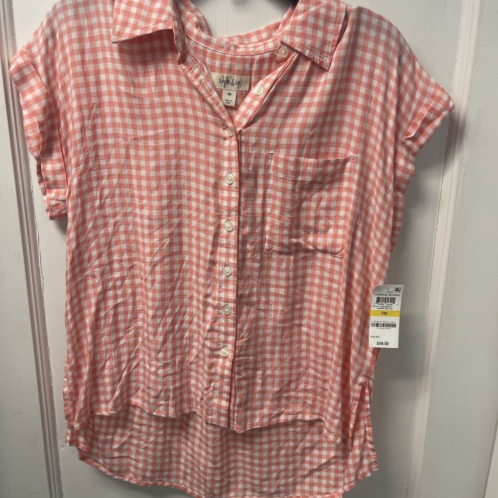 Style & Co Petite Medium Pink/White Plaid NWT